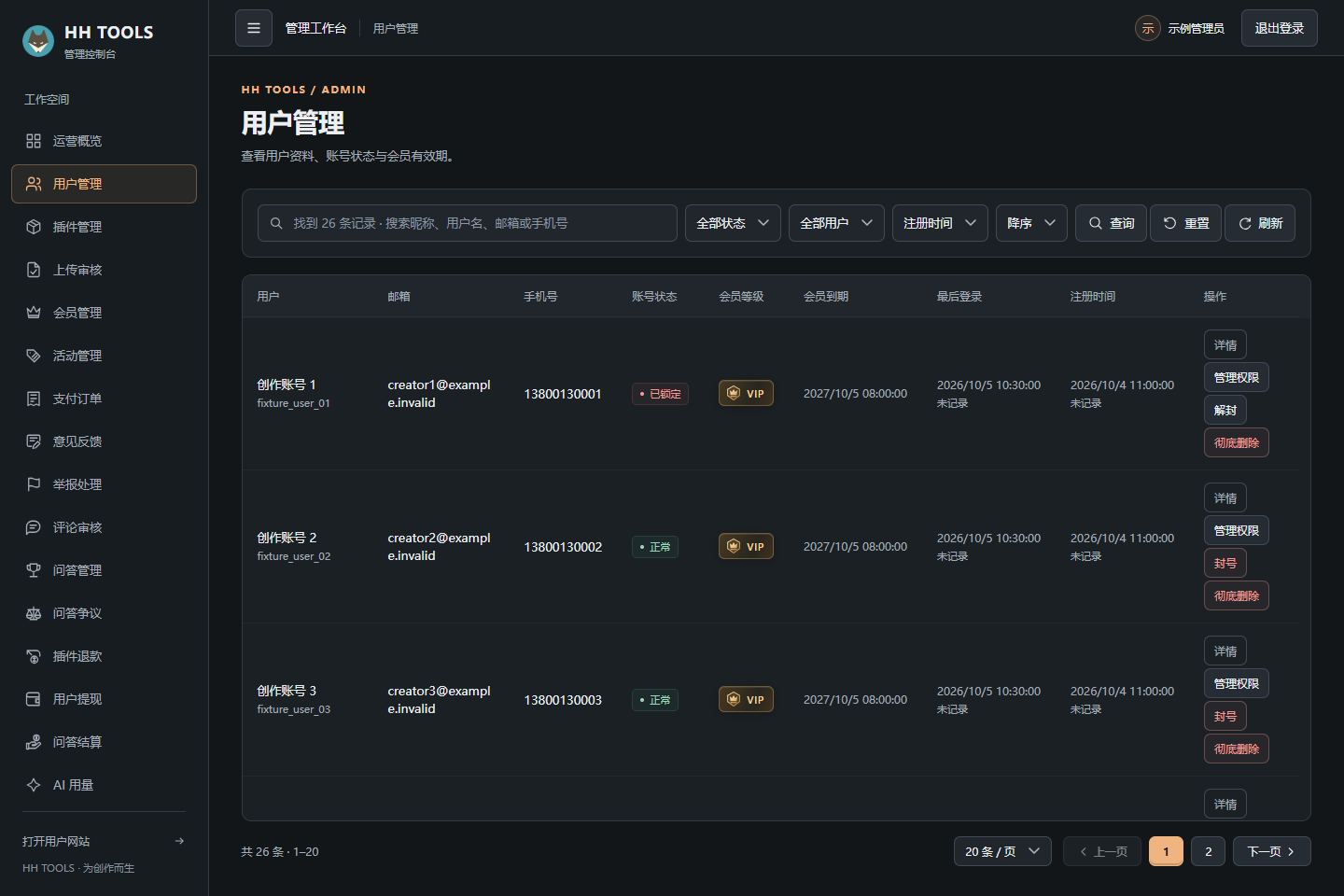 后台管理最新导航和用户列表